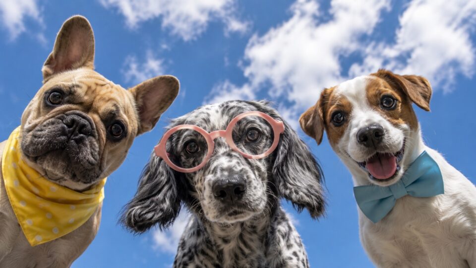 Dog mascots on clouds