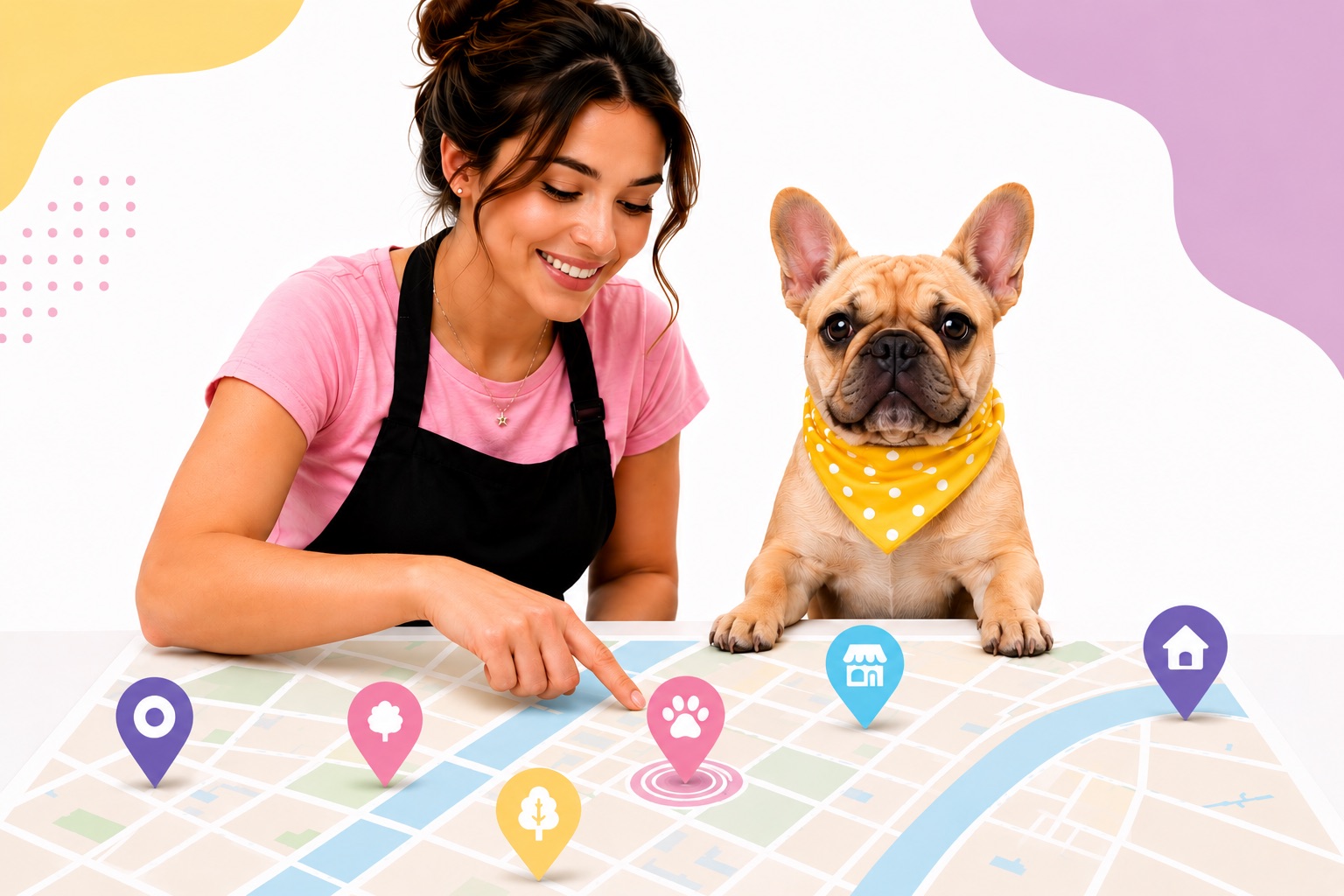 Local pet business marketing map illustration