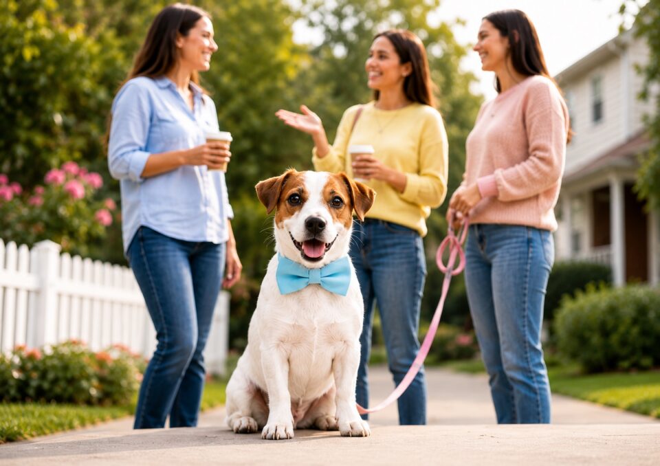 Pet owners and dogs at a community gathering