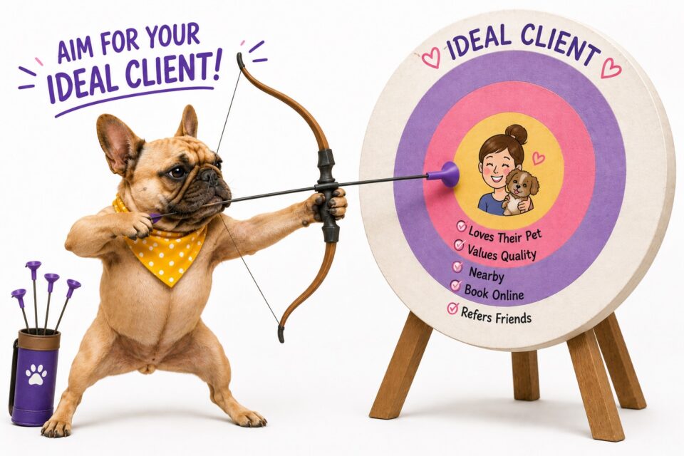 Ideal pet client target illustration with a bulldog