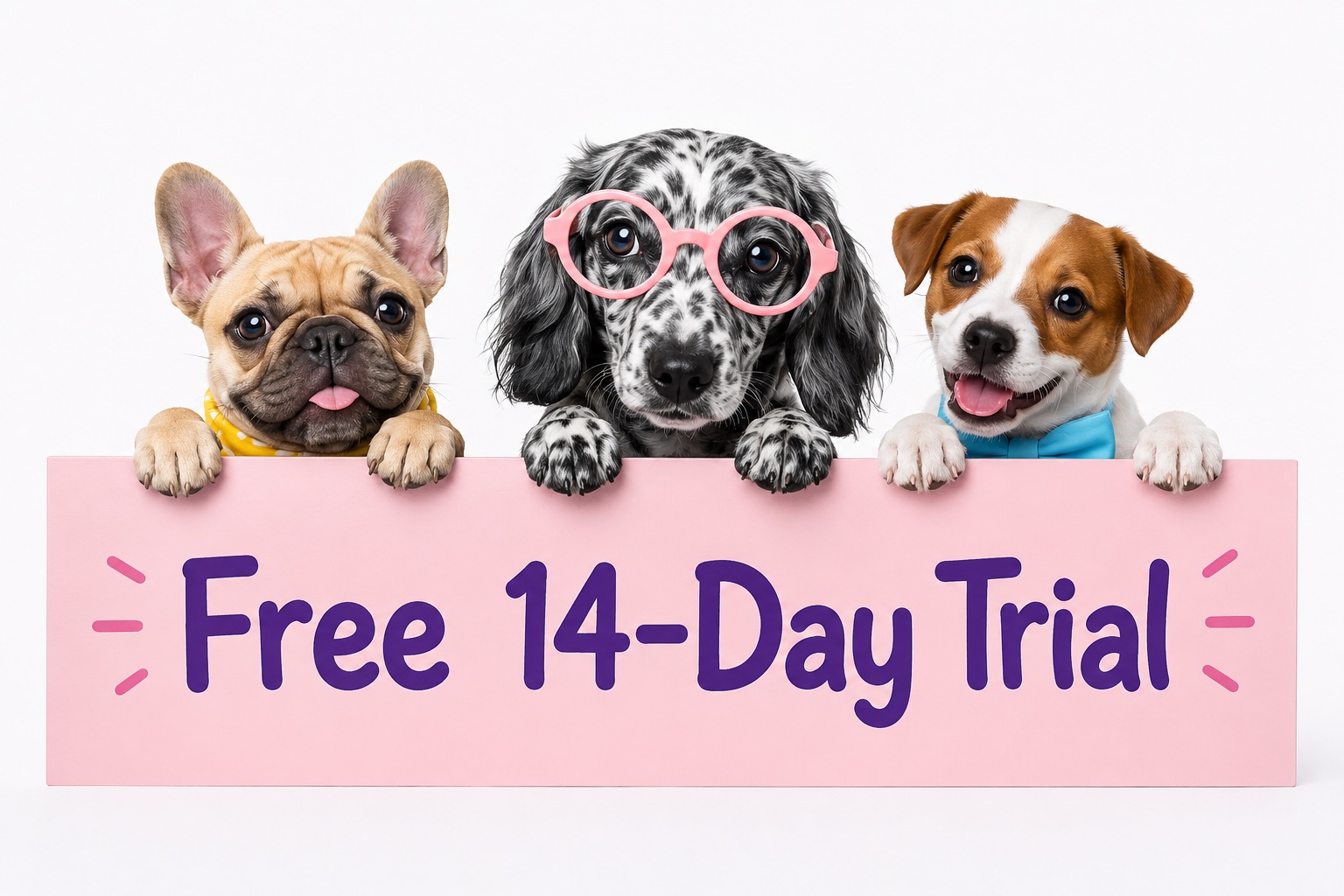 Neko 14-day free trial illustration with three dogs