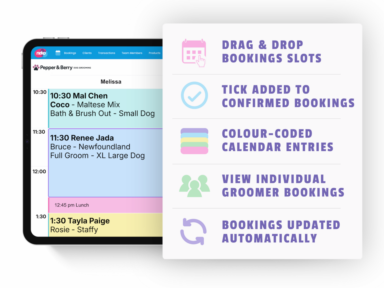 Neko appointment calendar features diagram