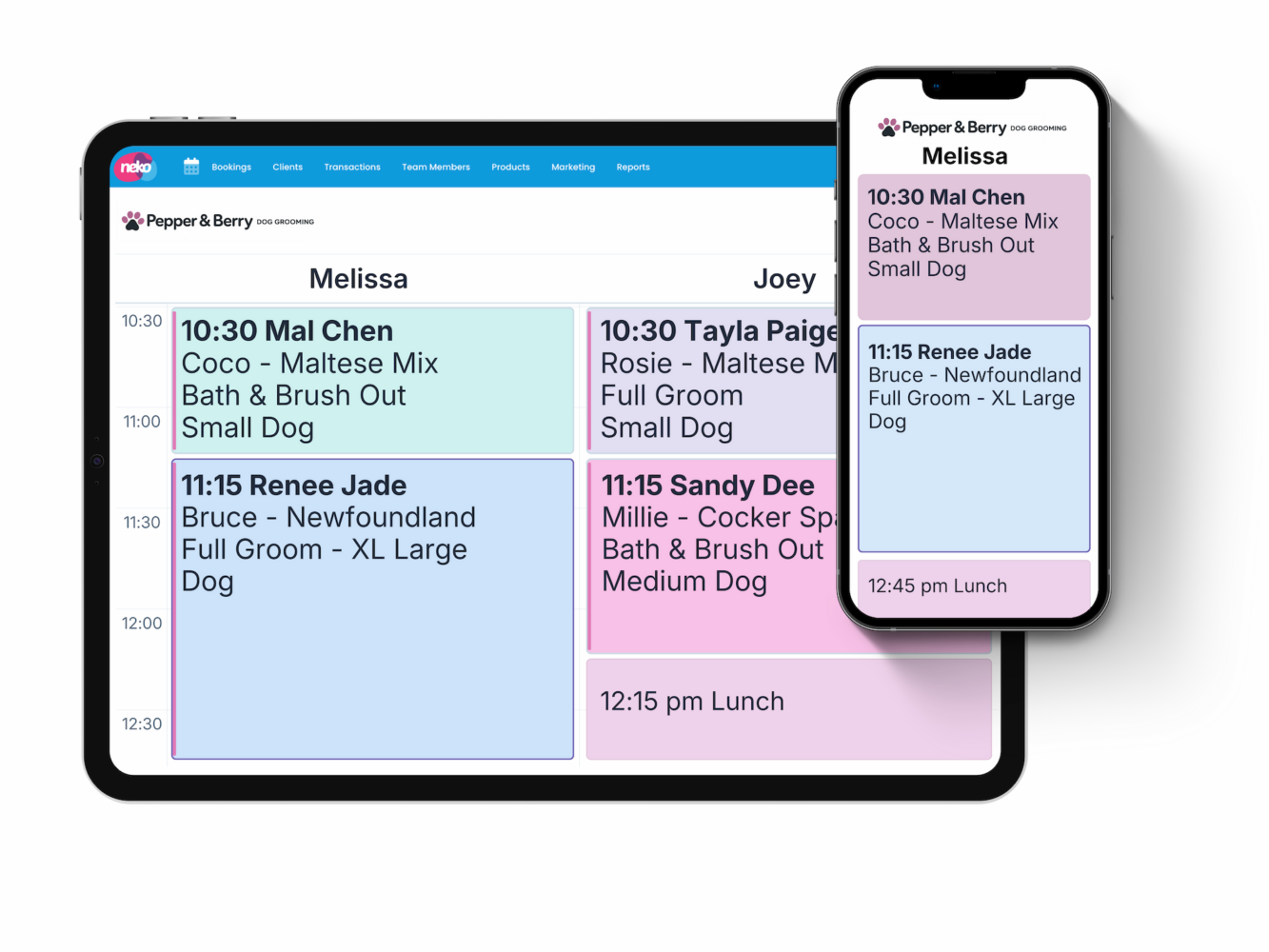 Neko appointment calendar on a tablet and phone