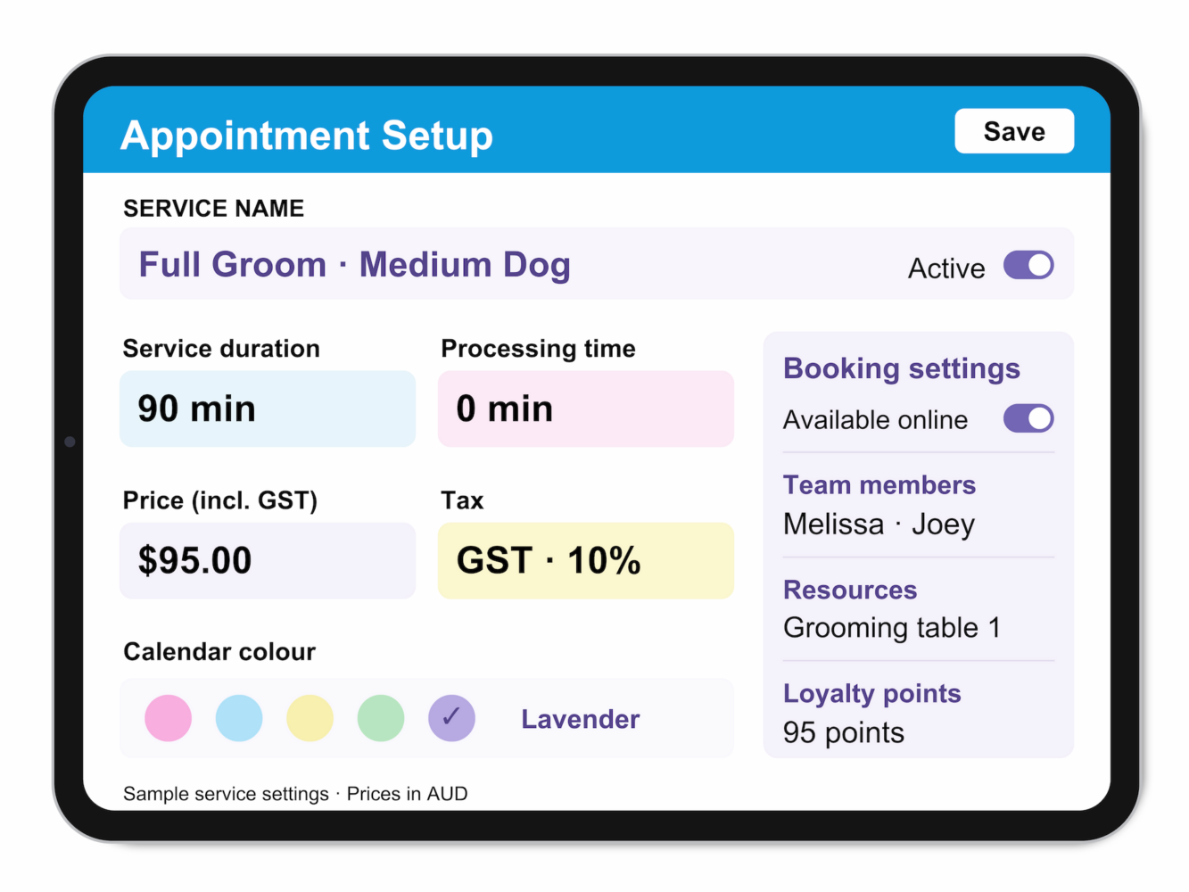 Neko appointment setup screen
