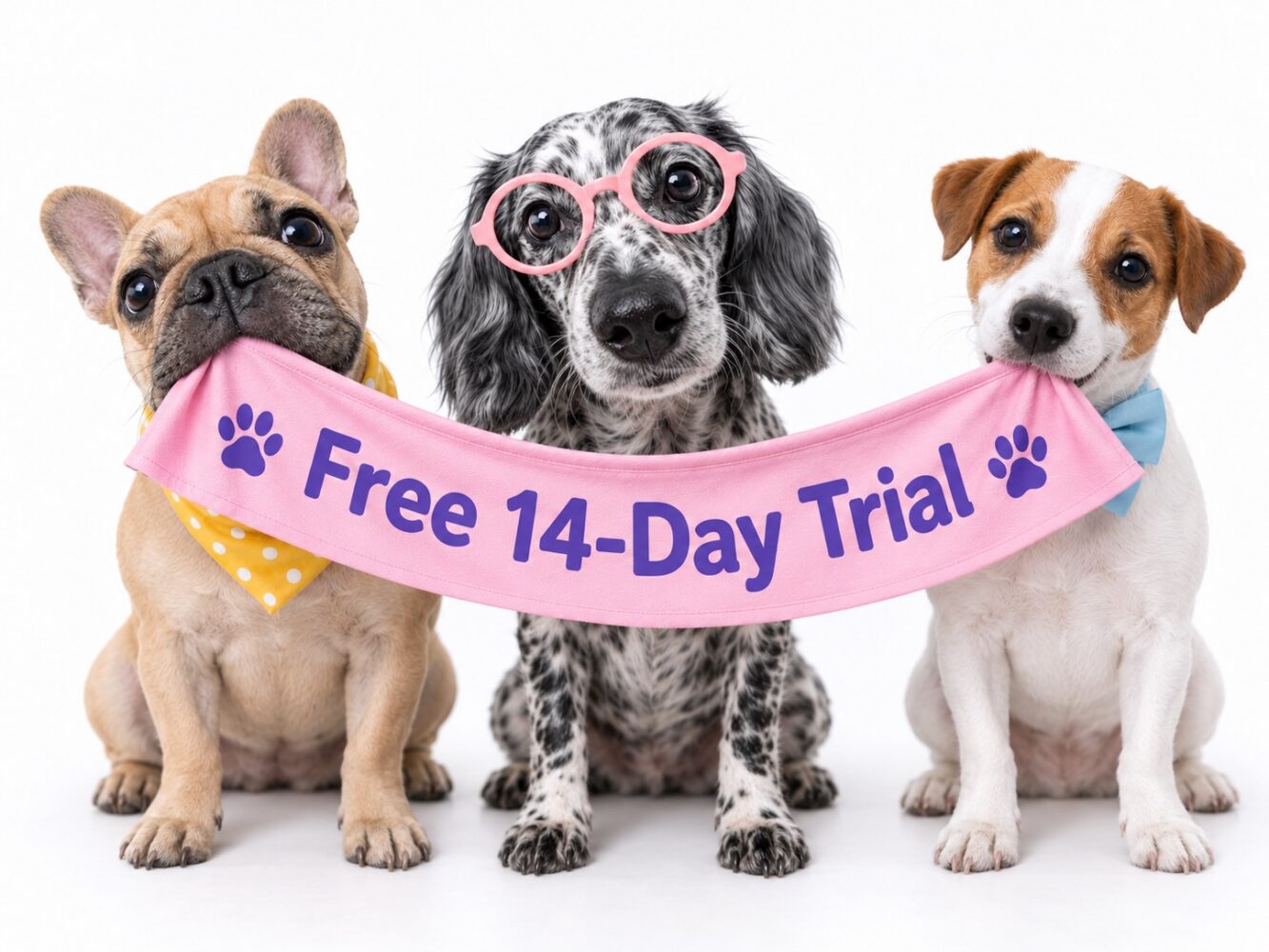 Neko 14-day free trial illustration with three dogs