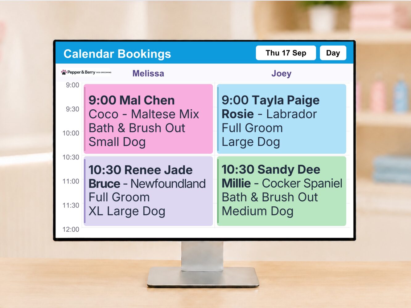 Neko appointment calendar on a desktop screen