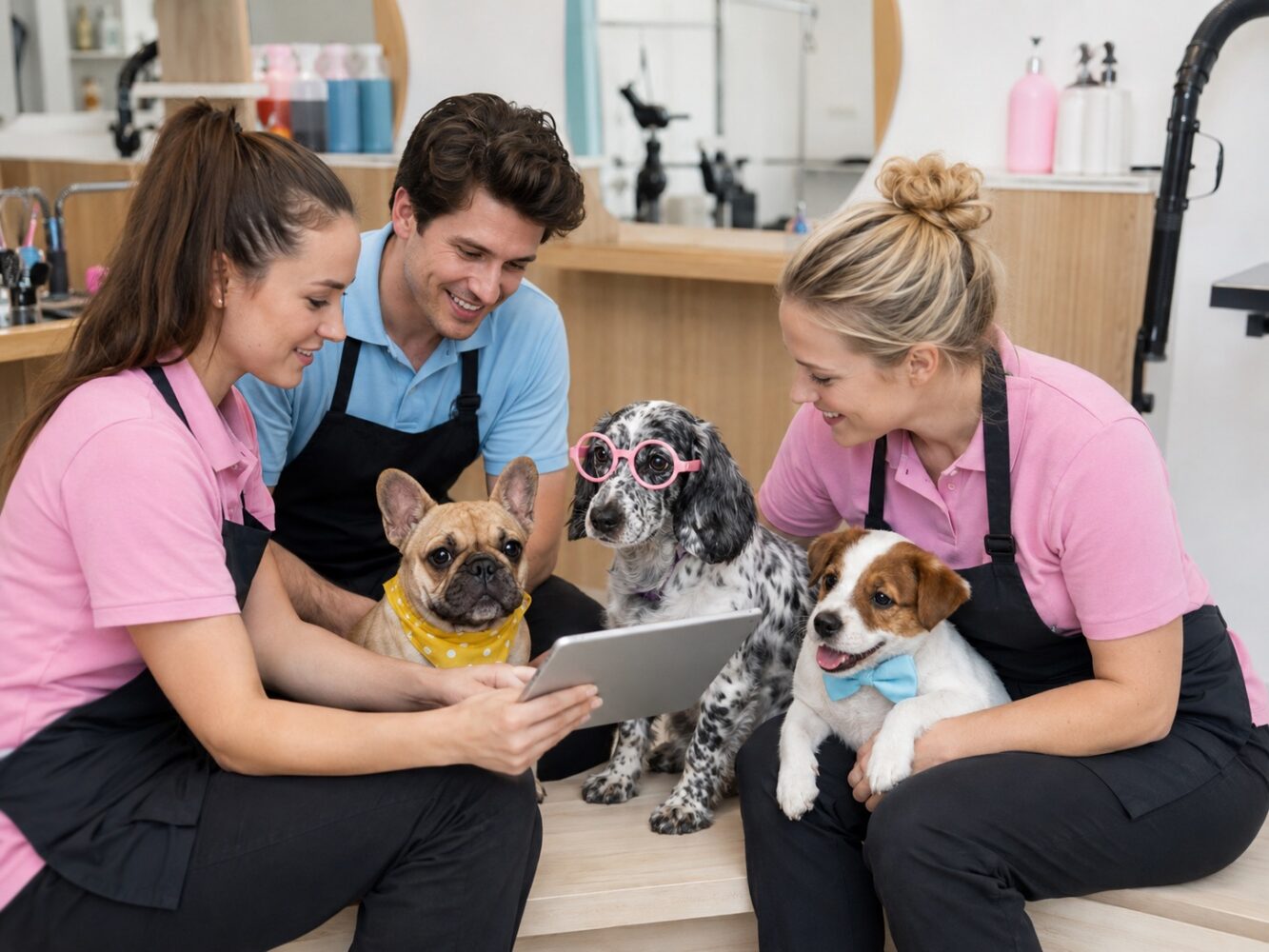 Pet business team reviewing bookings on a tablet