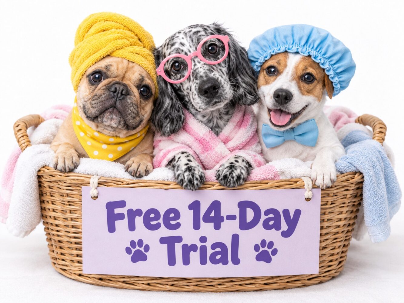 Neko 14-day free trial illustration with three dogs