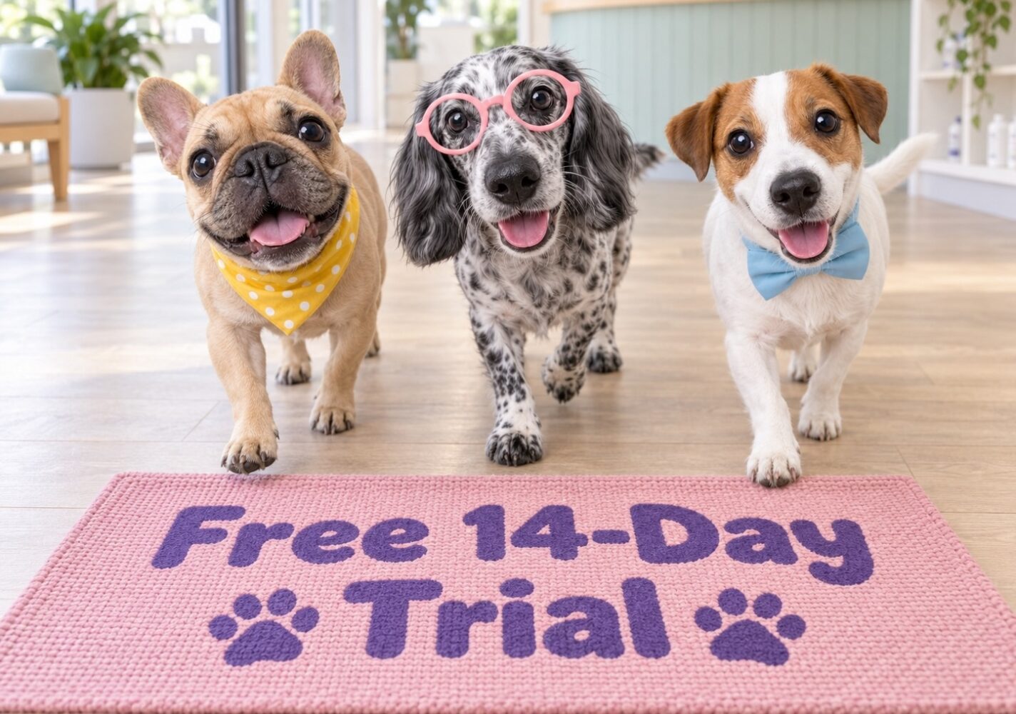 Neko 14-day free trial illustration with three dogs