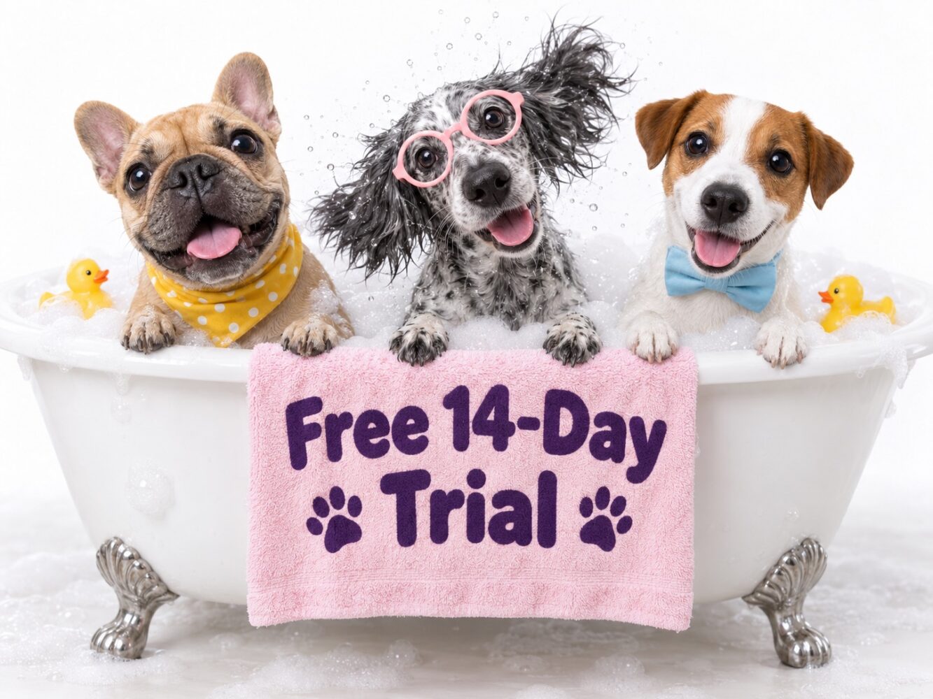 Neko 14-day free trial illustration with three dogs