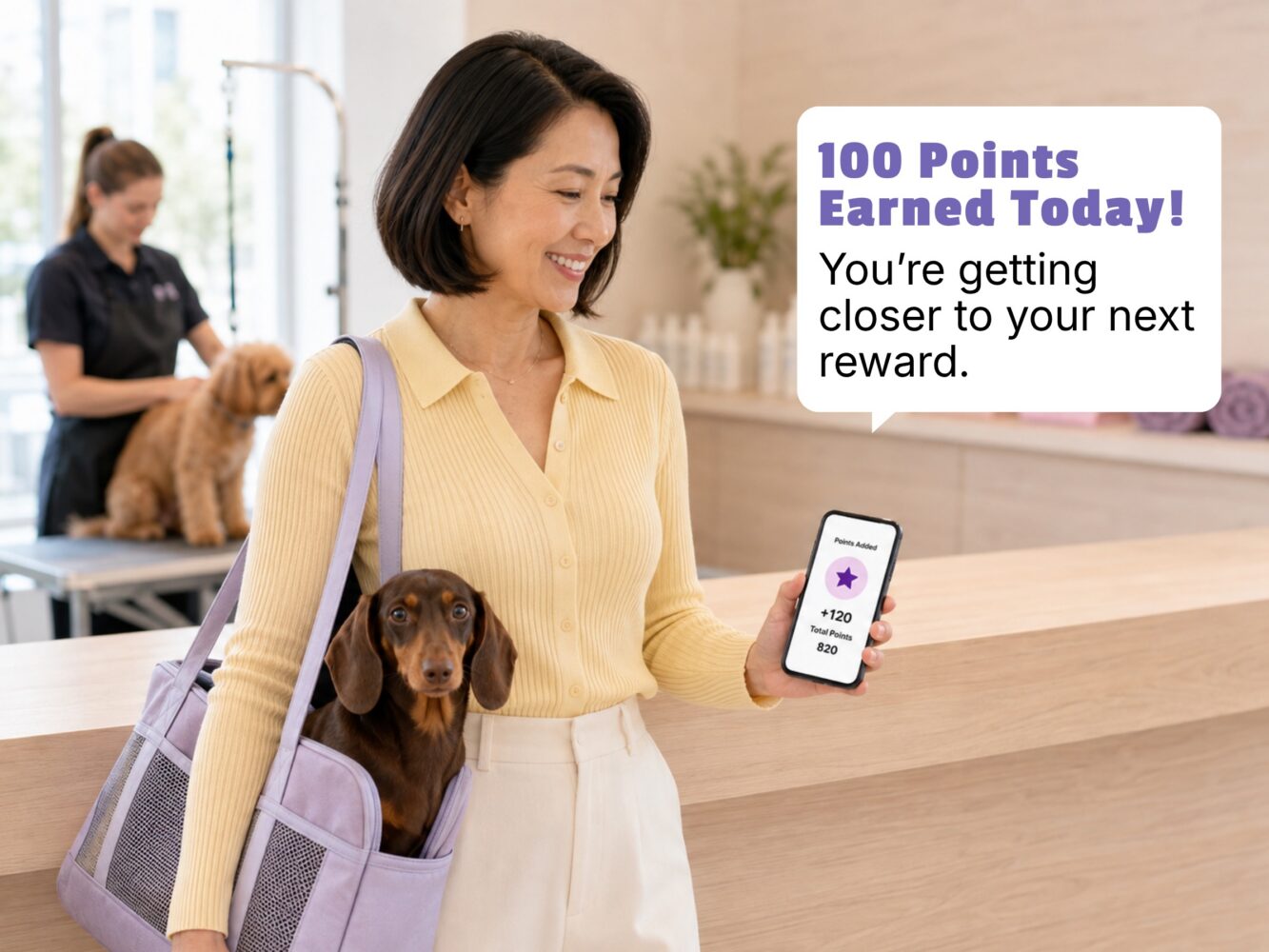 Pet owner receiving a loyalty points notification