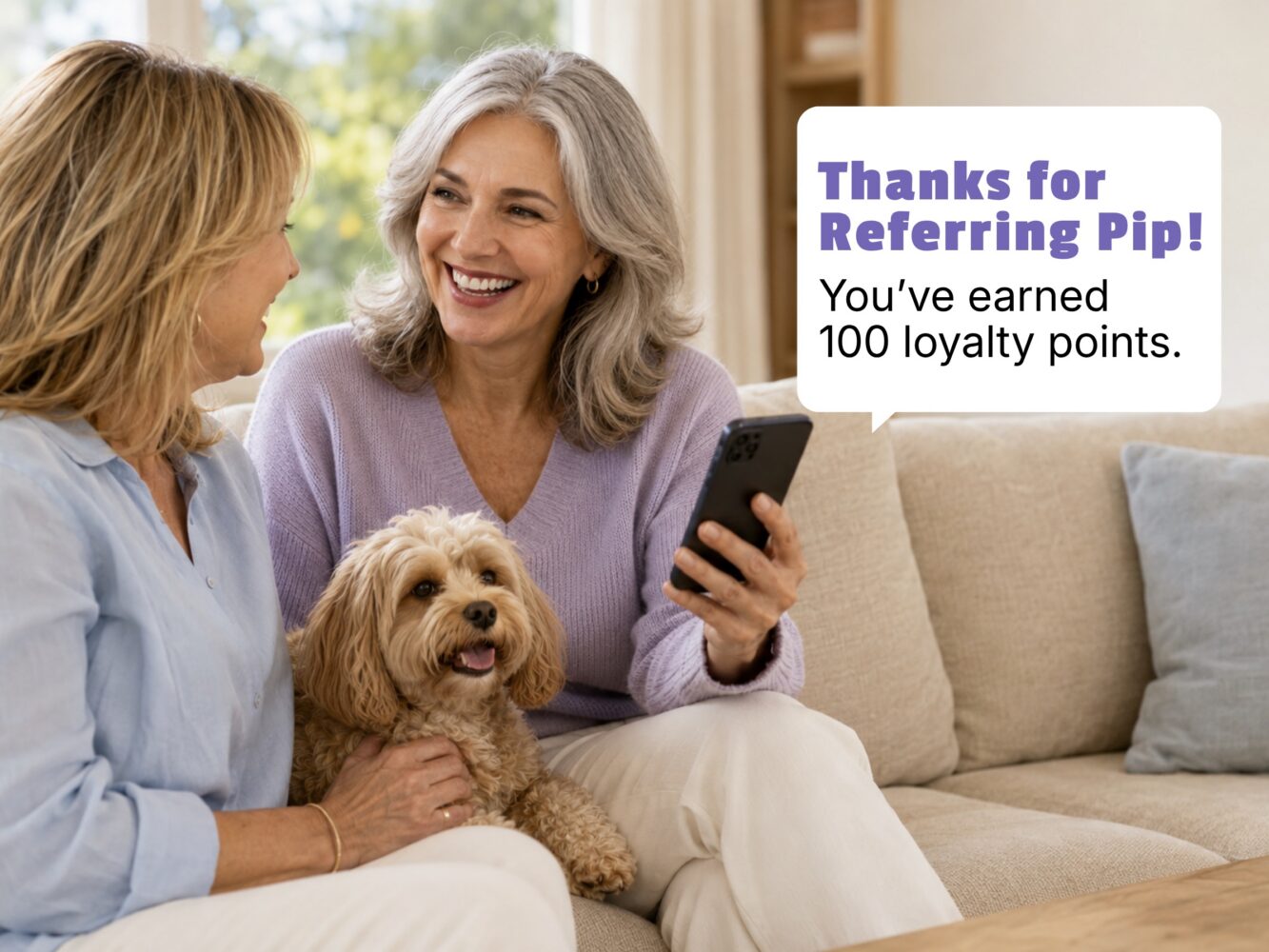 Pet owner viewing referral reward points