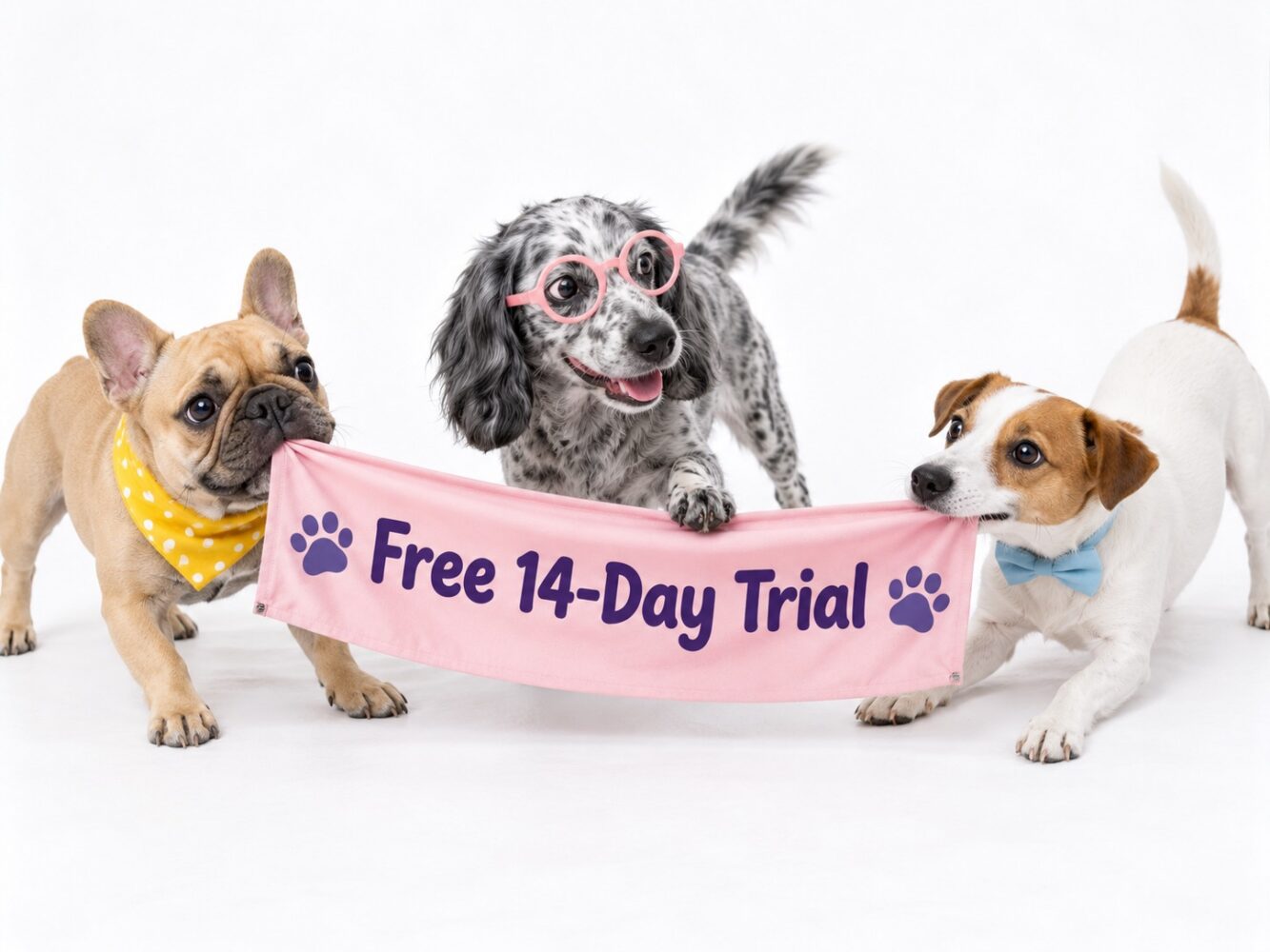Neko 14-day free trial illustration with three dogs