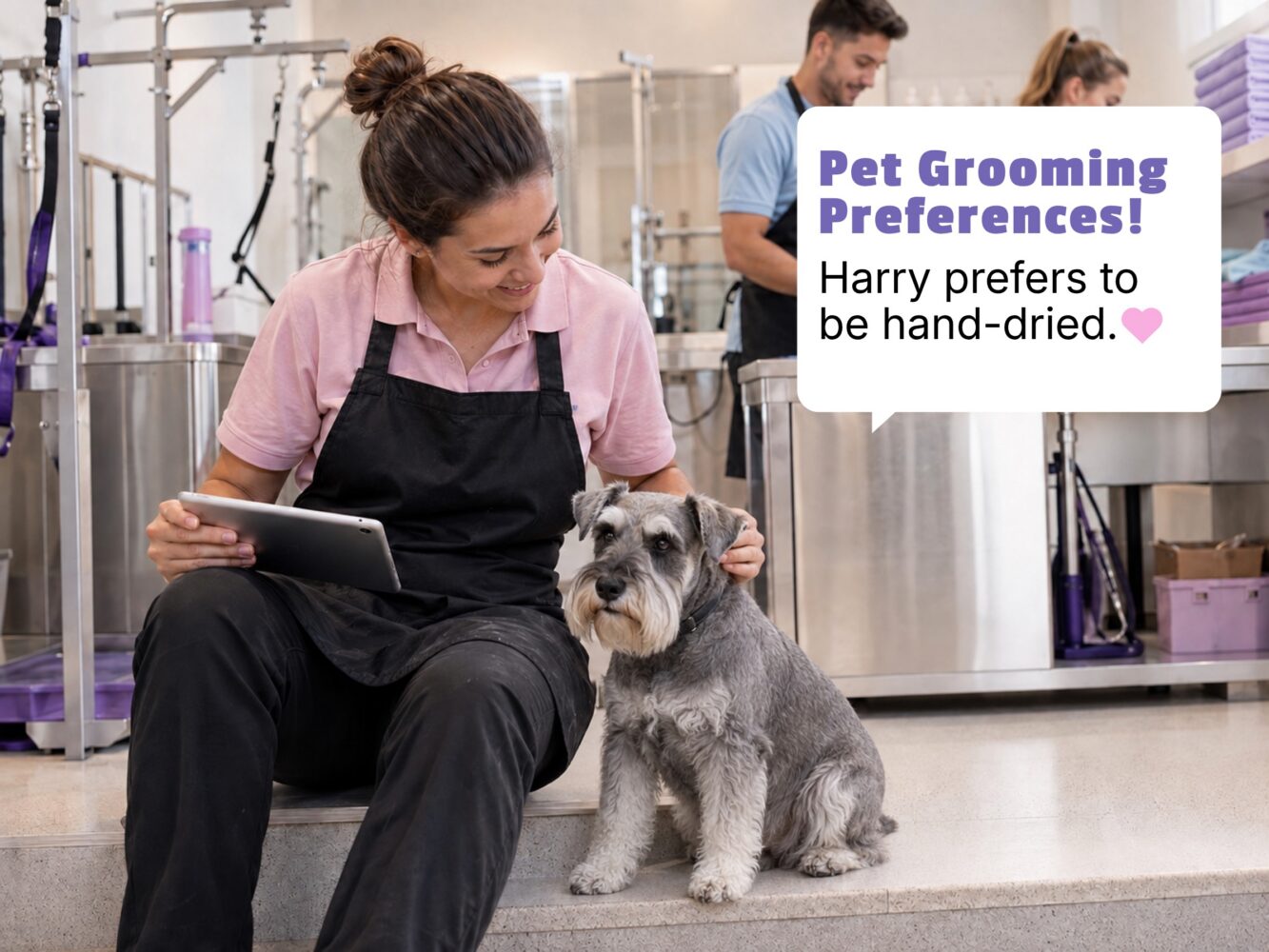 Pet groomer brushing a dog's coat