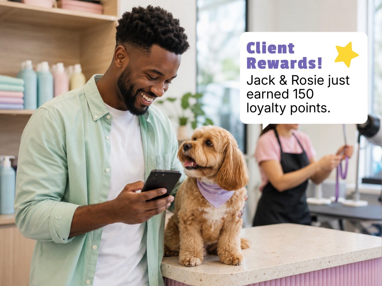 Pet owner viewing loyalty rewards on a phone