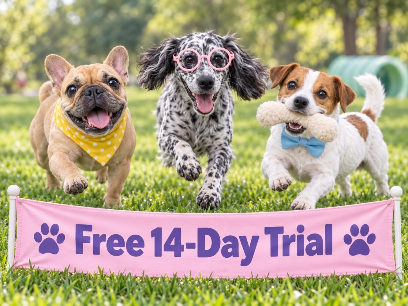 Neko 14-day free trial illustration with three dogs