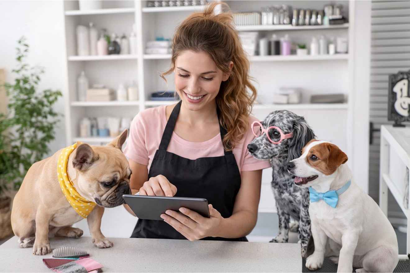 Pet business team reviewing bookings on a tablet
