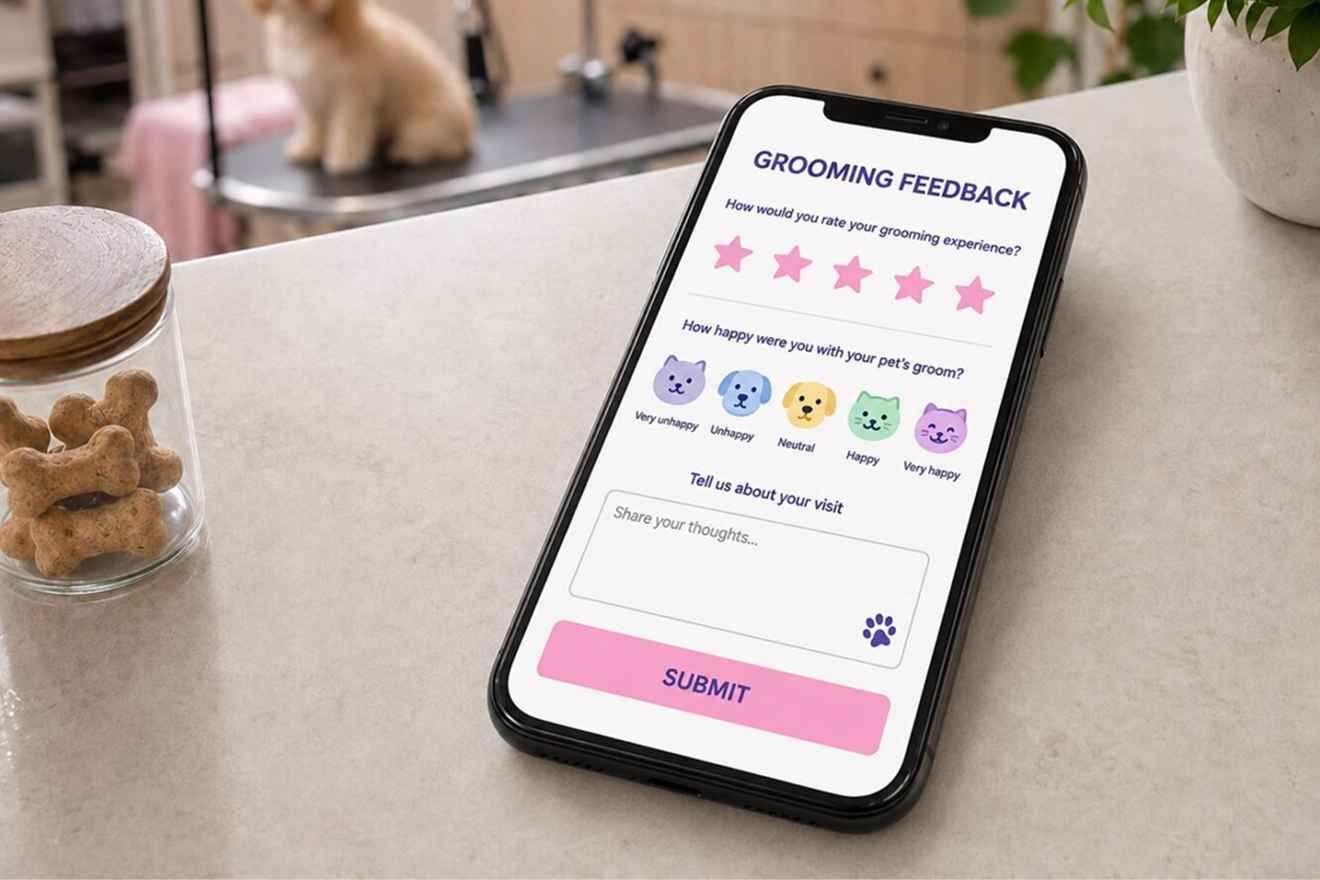 Pet care feedback form displayed on a phone