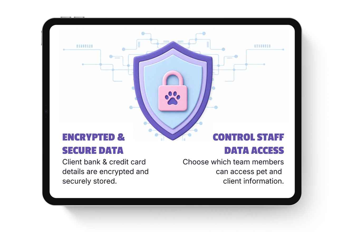 Data security illustration with a shield and lock on a tablet