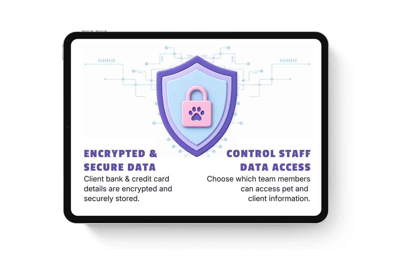 Data security illustration with a shield and lock on a tablet