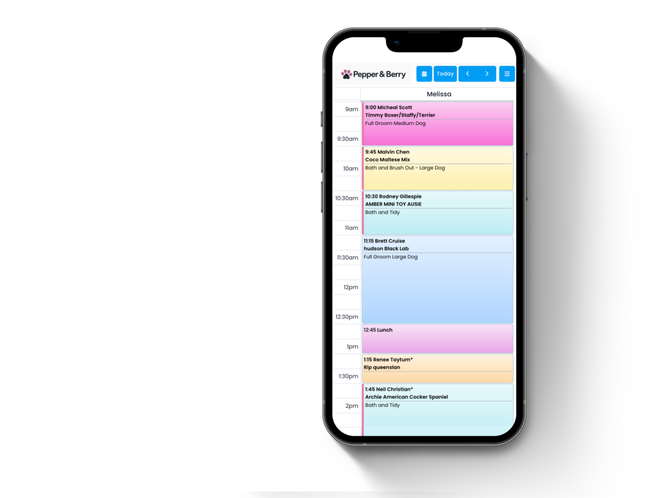 Neko appointment calendar on a mobile phone