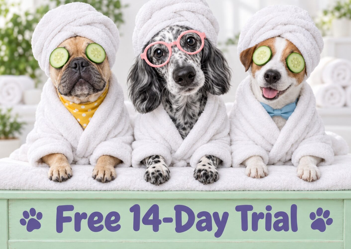 Neko 14-day free trial illustration with three dogs