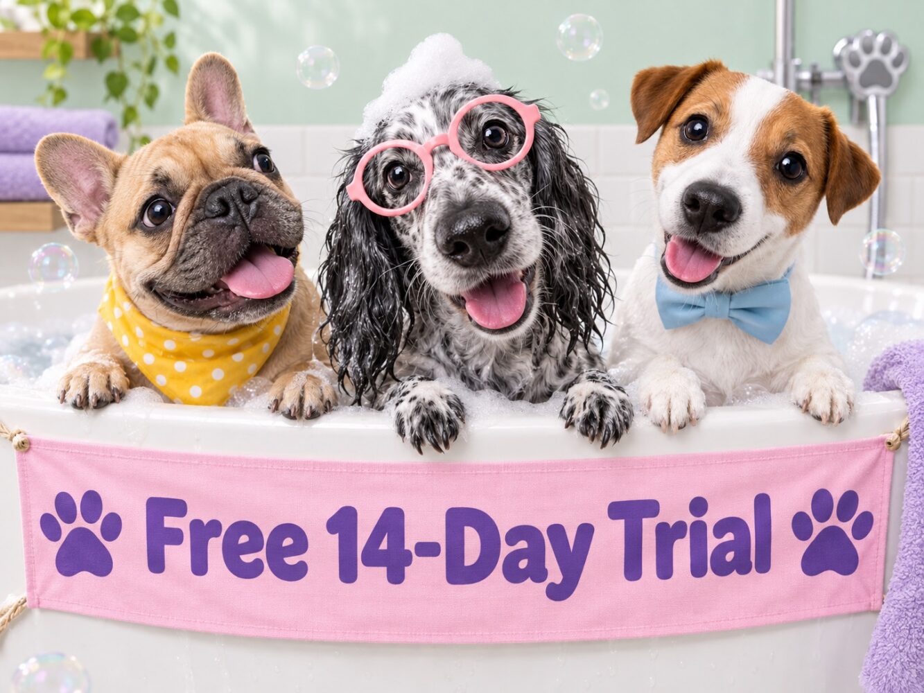 Neko 14-day free trial illustration with three dogs