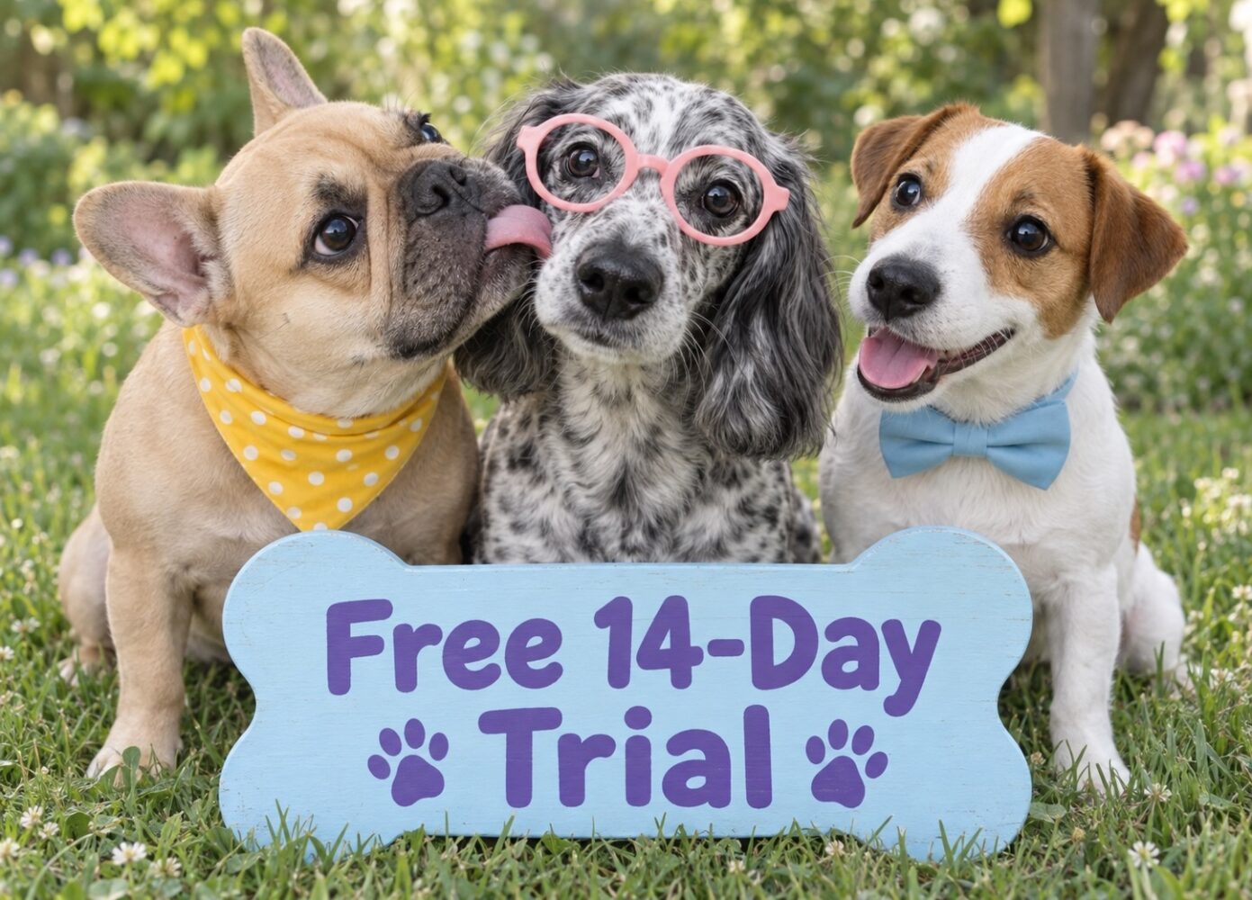 Neko 14-day free trial illustration with three dogs