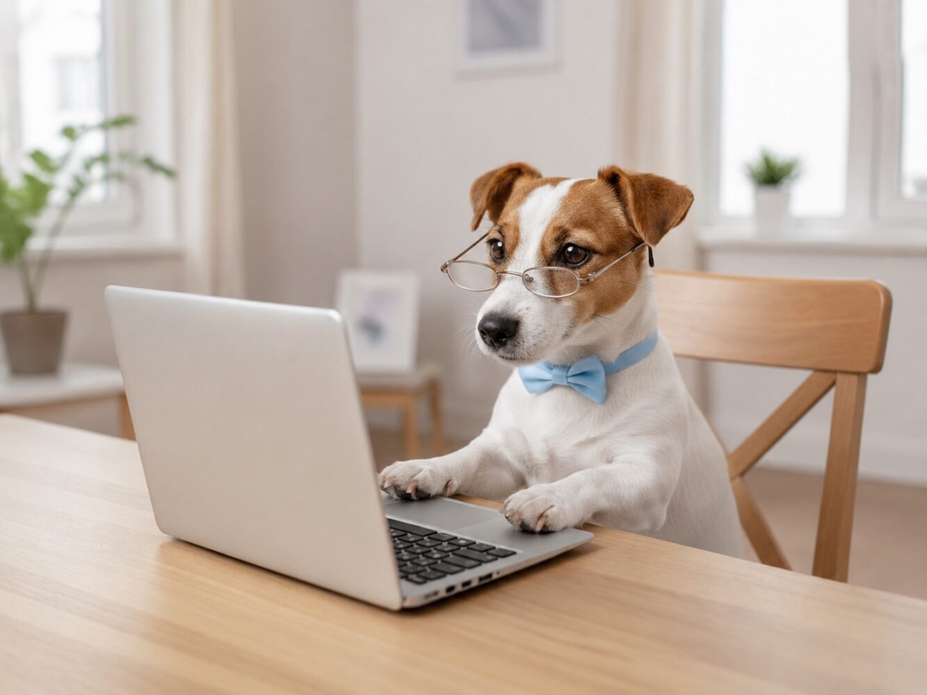 Neko dog mascot using a computer