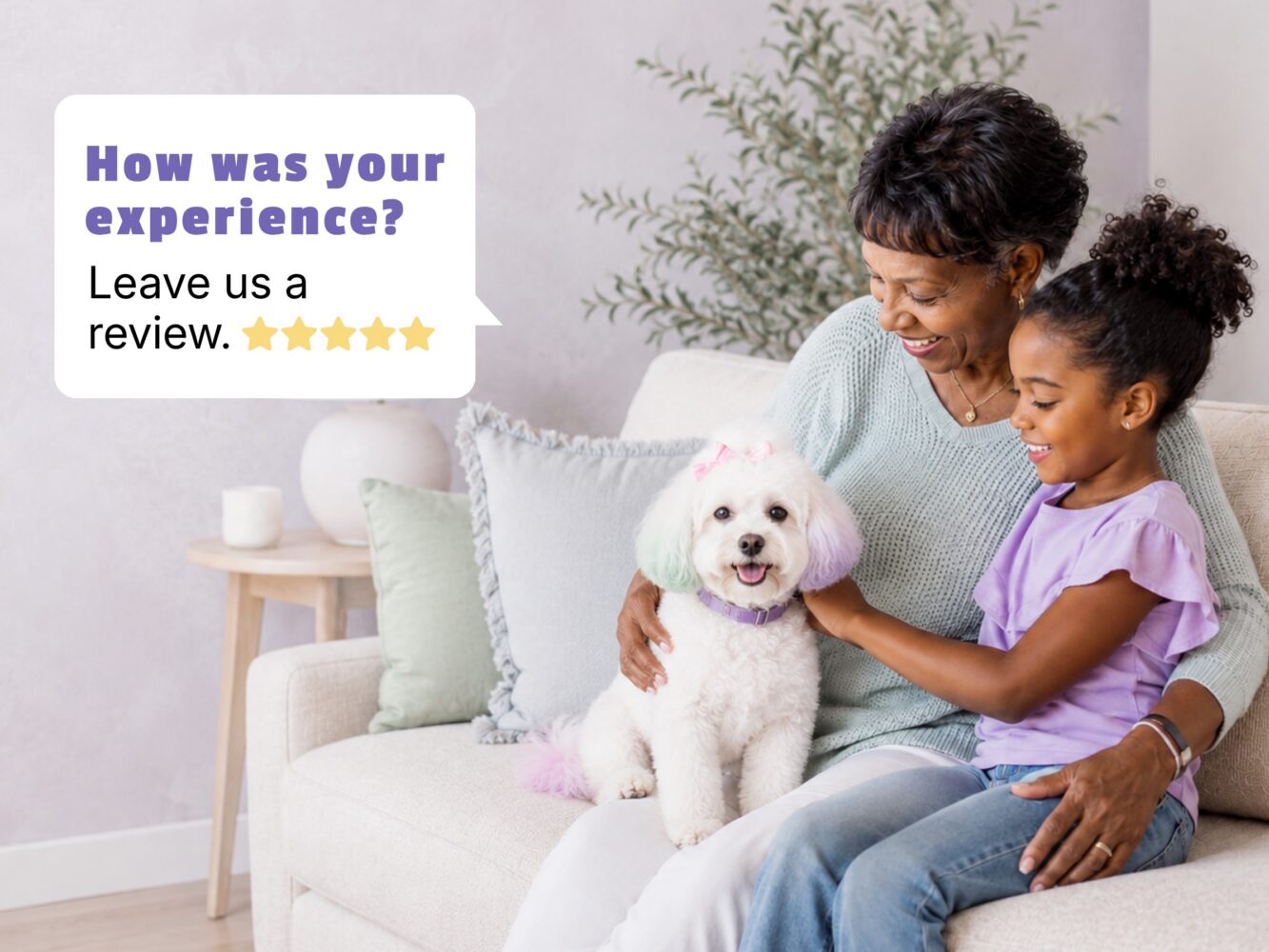 Pet owner receiving a feedback and review request