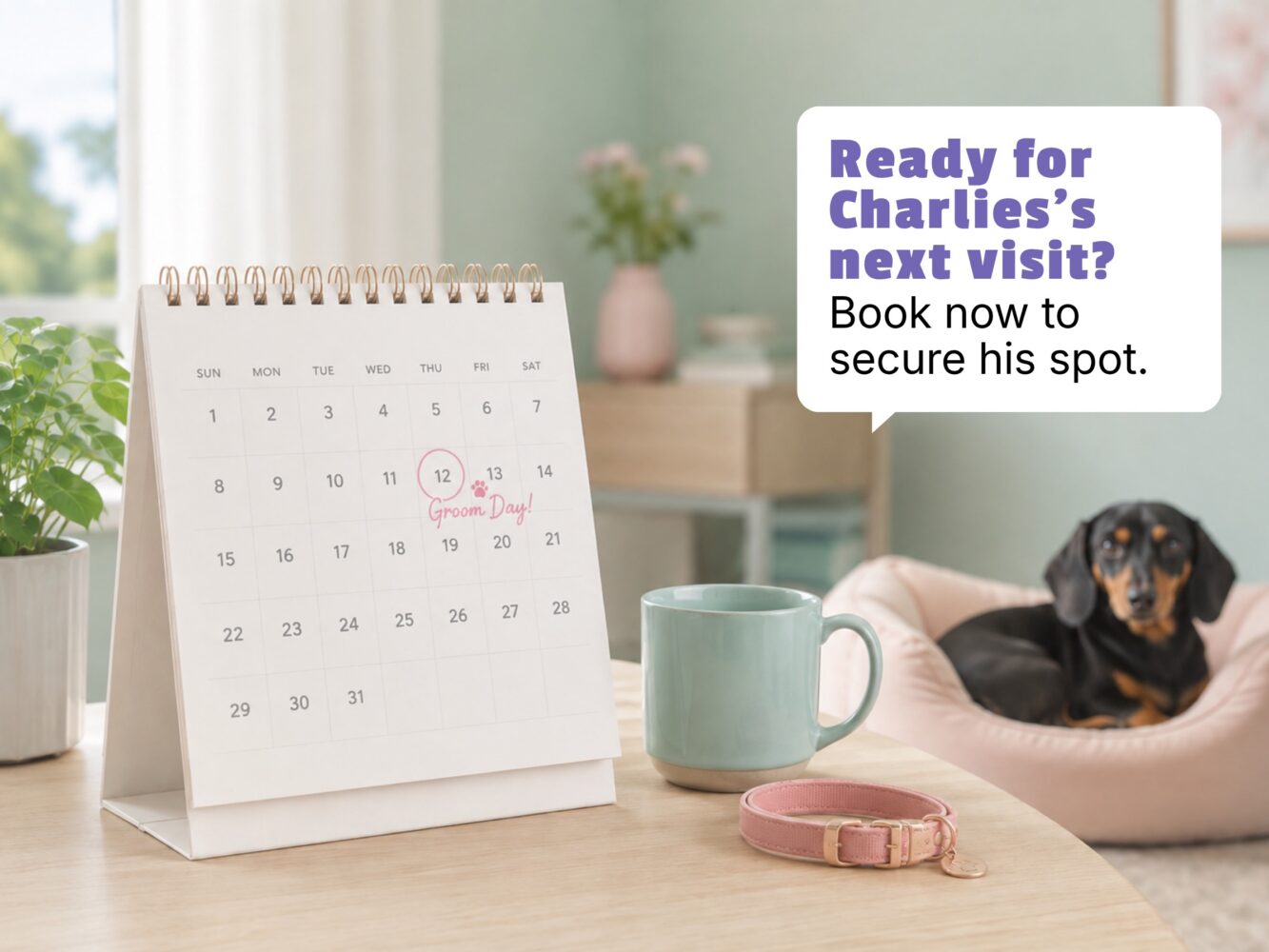 Pet owner rebooking an appointment on a calendar