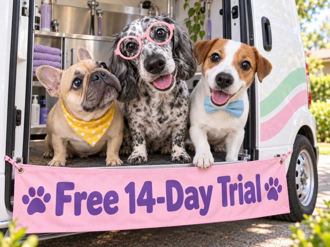 Neko 14-day free trial illustration with three dogs
