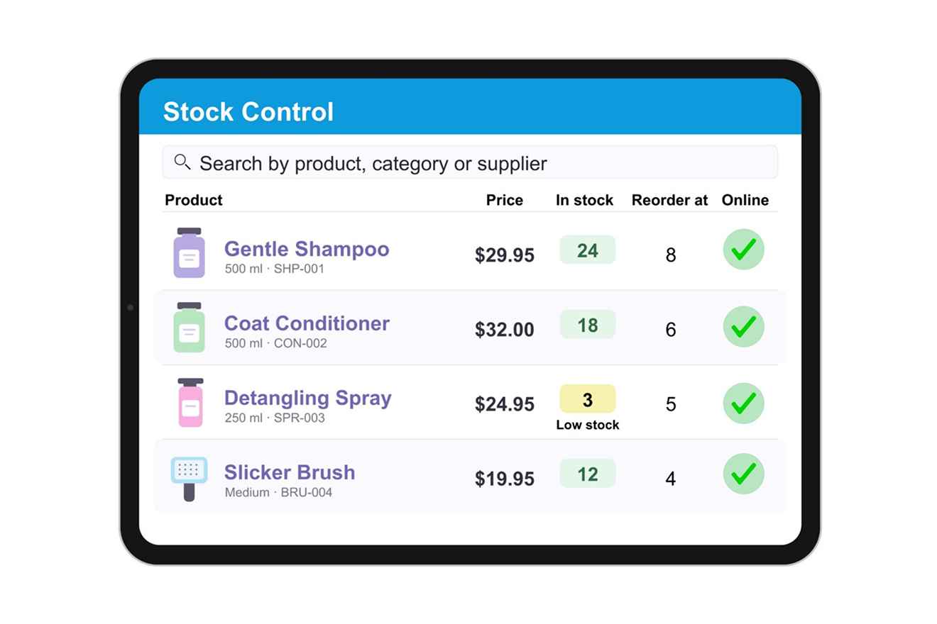 Neko stock control and product inventory screen