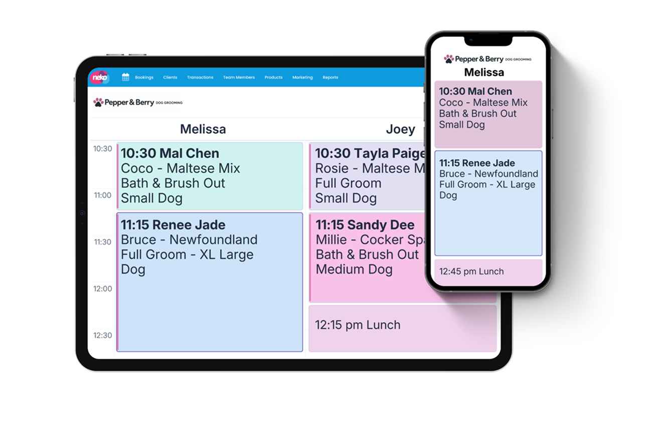 Neko appointment calendar on a tablet and phone