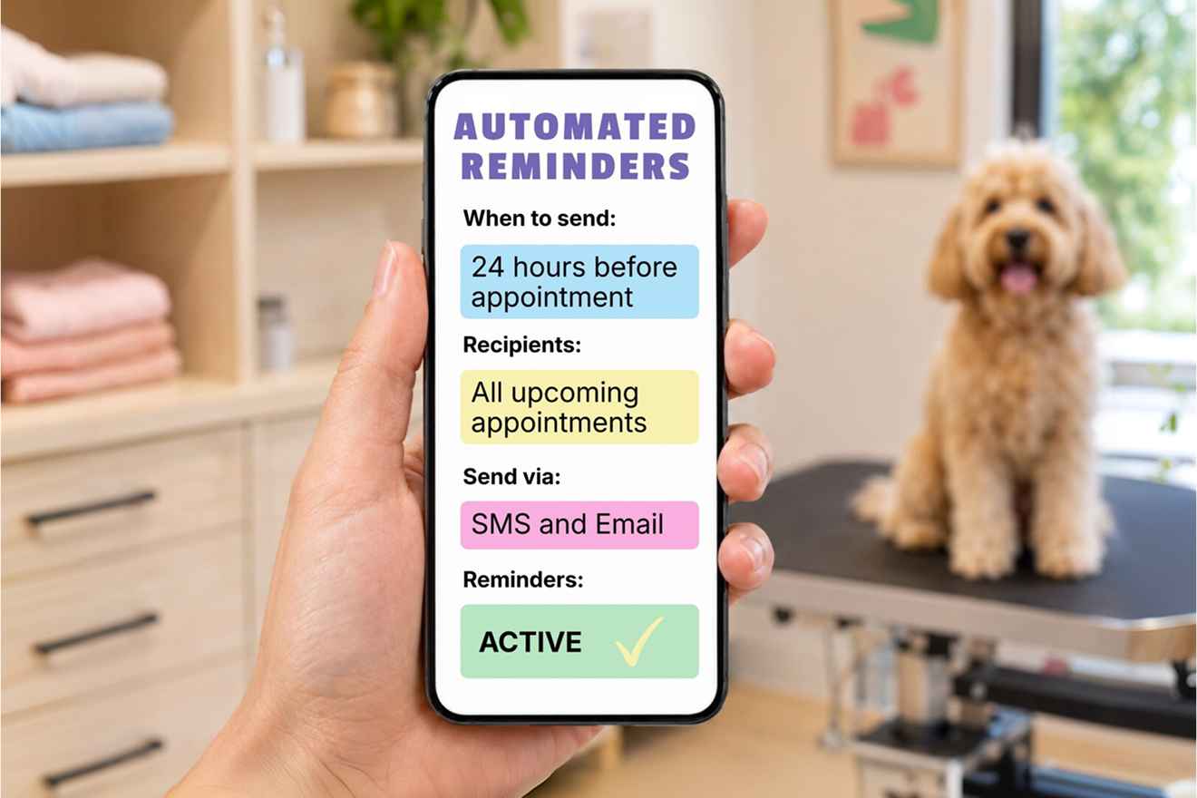 Automated pet appointment reminder settings on a phone