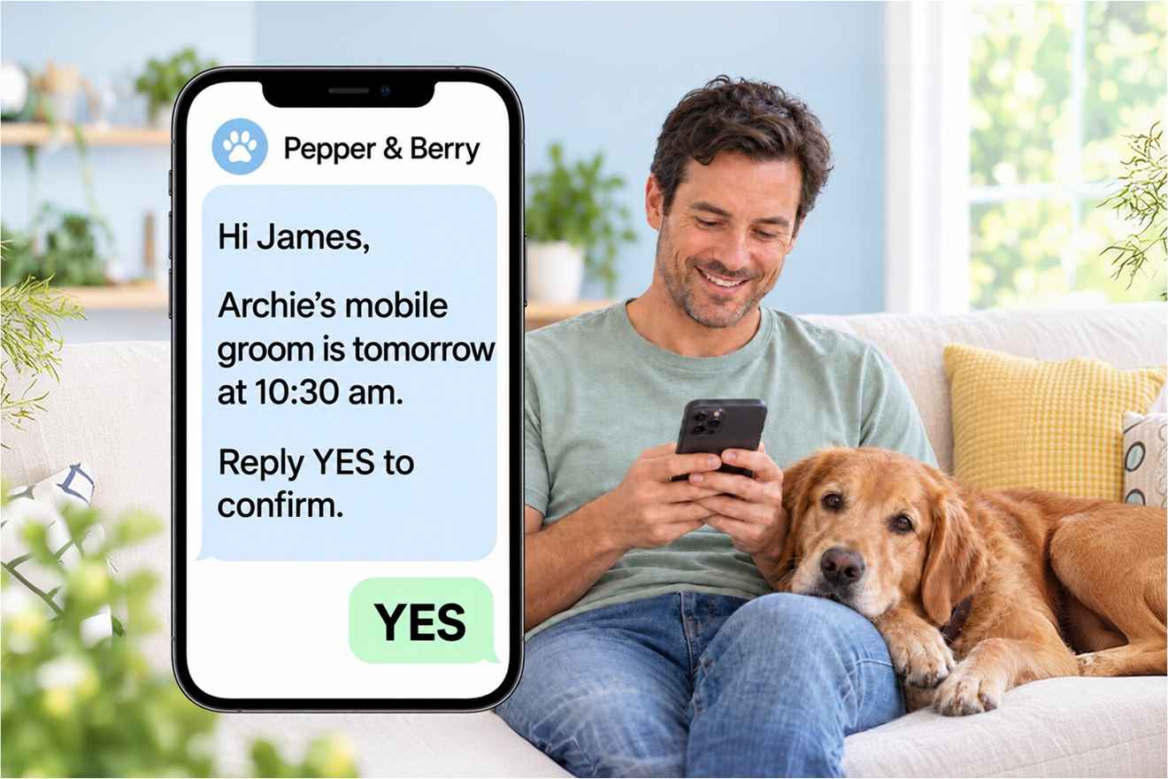 Mobile grooming appointment reminder on a phone