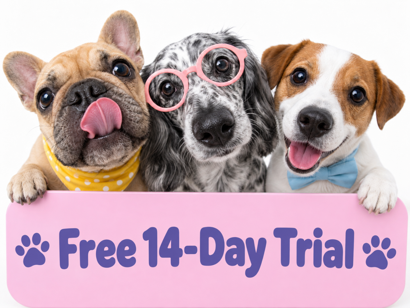 Neko 14-day free trial illustration with three dogs