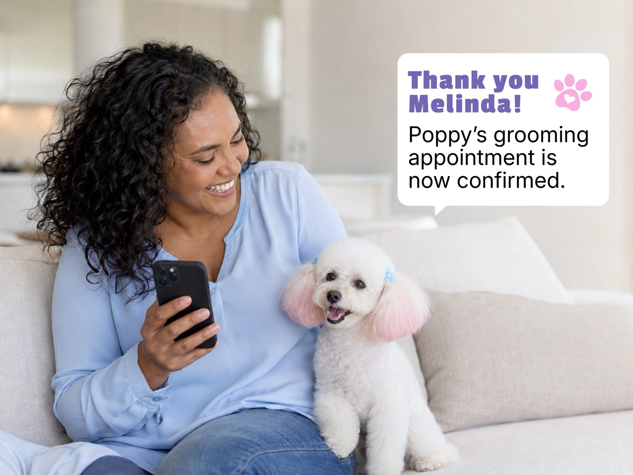 Pet owner receiving a booking confirmation