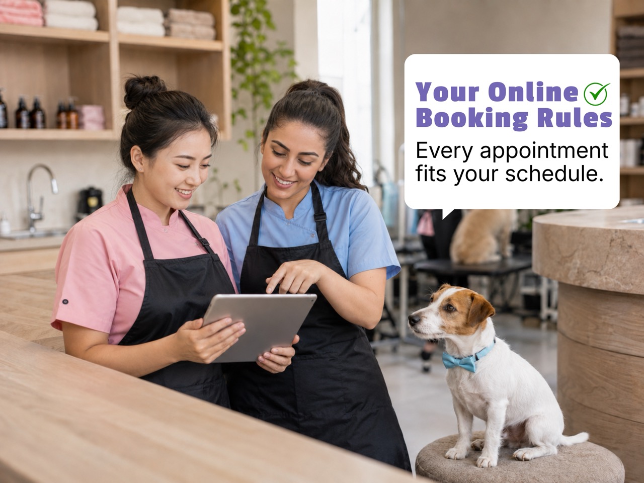 Pet business booking rules on a tablet