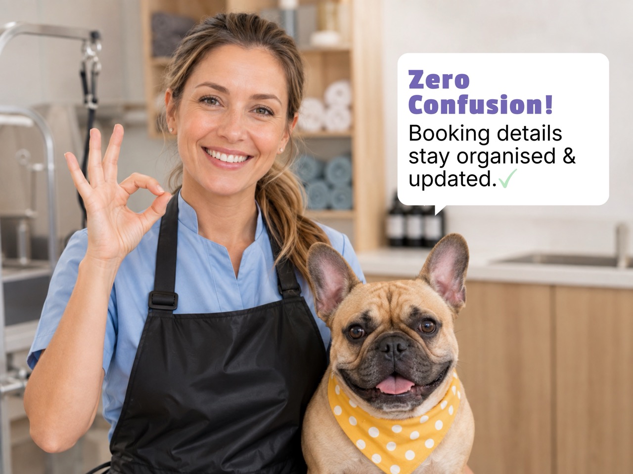 Pet business staff reviewing organised booking details