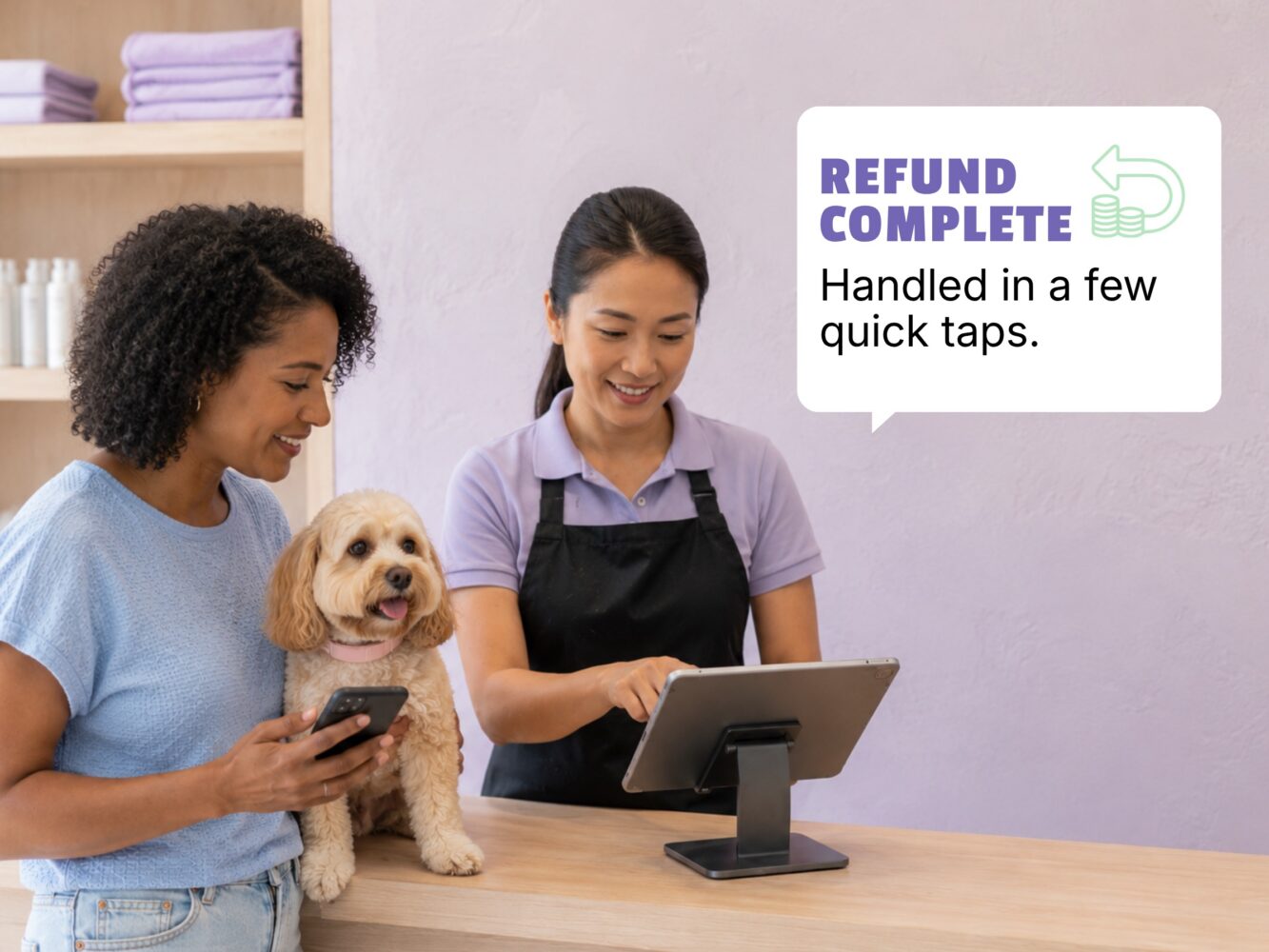 Pet business refund process on a tablet