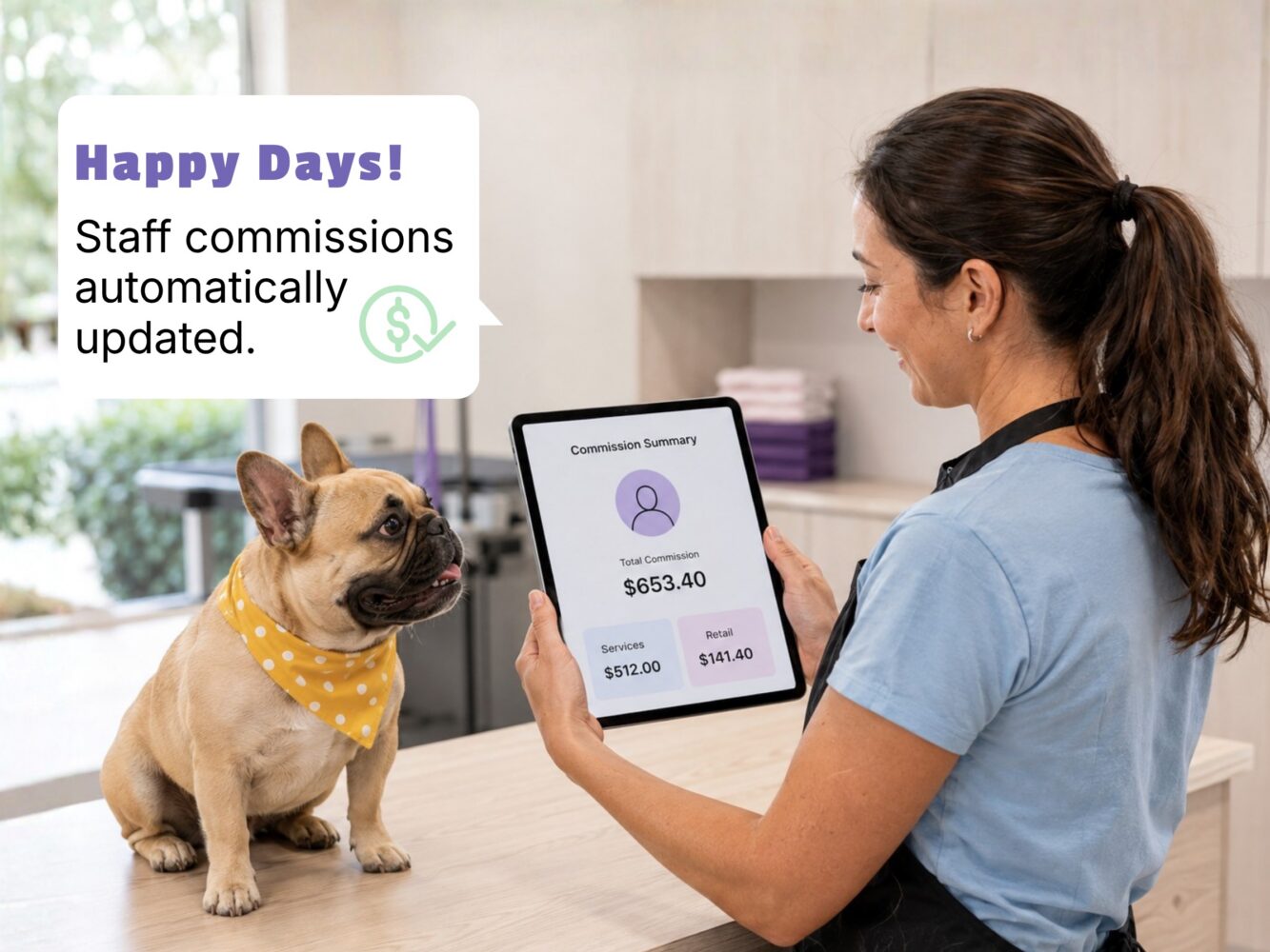 Staff commission review on a tablet