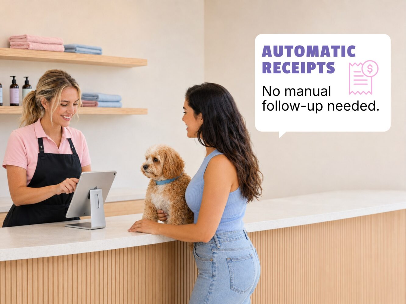 Pet business staff providing a receipt