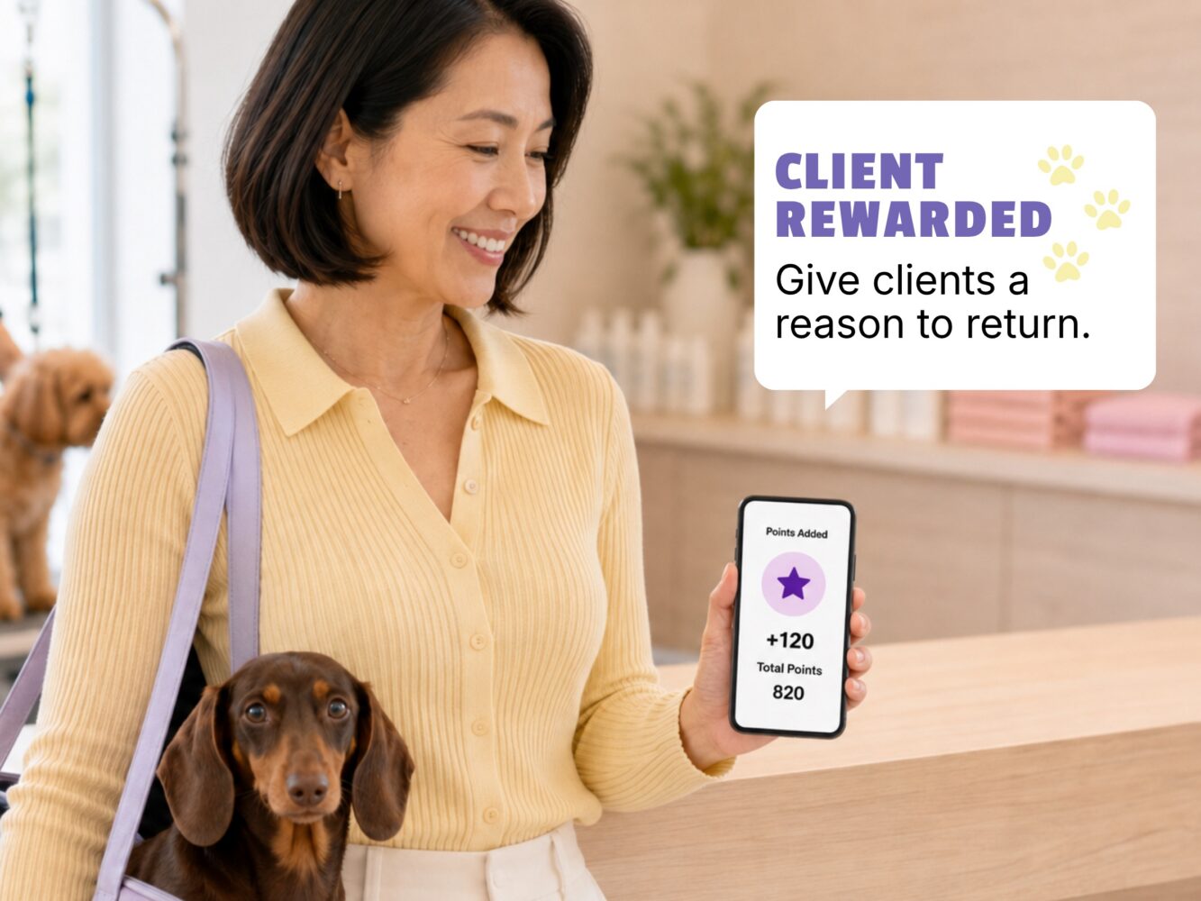 Pet owner viewing loyalty rewards on a phone