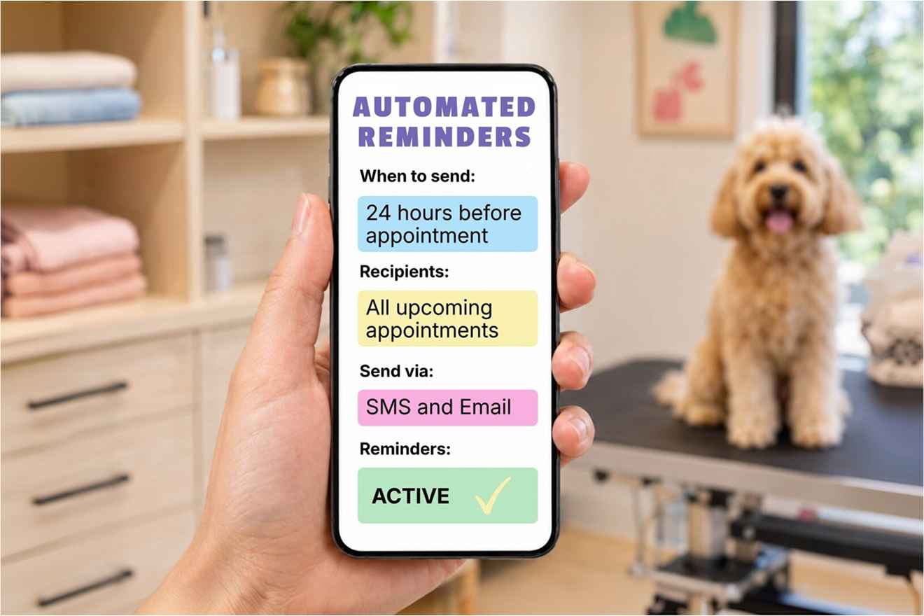 Automated pet appointment reminder settings on a phone