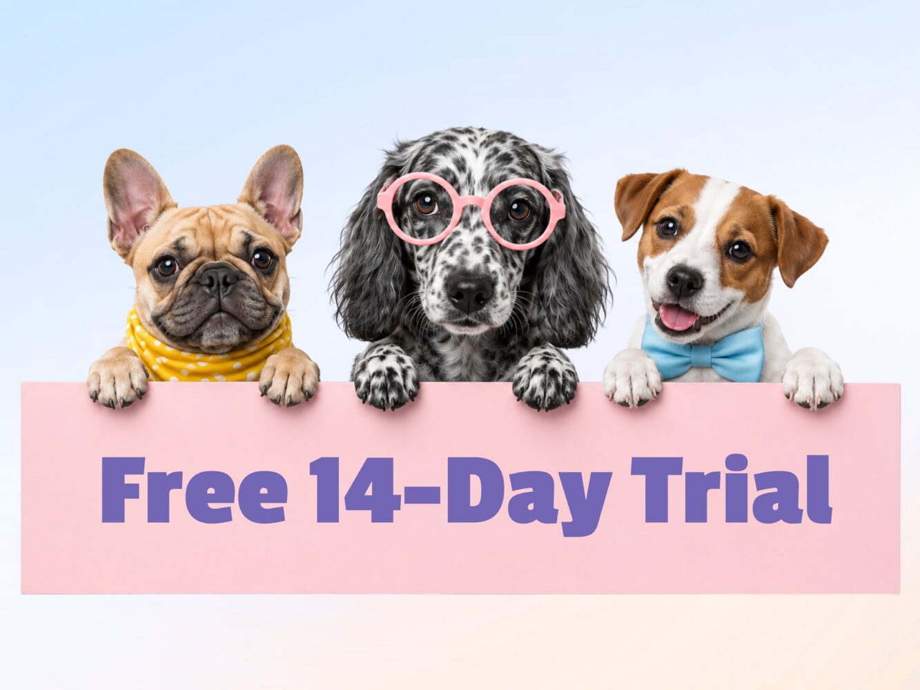 Neko 14-day free trial illustration with three dogs